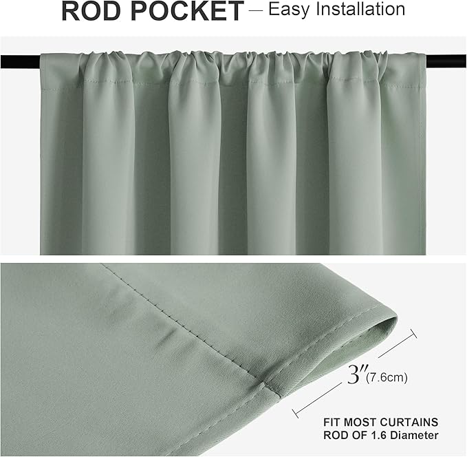 PONY DANCE Sage Green Black Out Curtains 84 inch Long for Bedroom, Blackout Window Curtain Rod Pocket Thermal Insulated Drapes Energy Saving for Living Room, W 52 x L 84 inches, 2 Panels Set