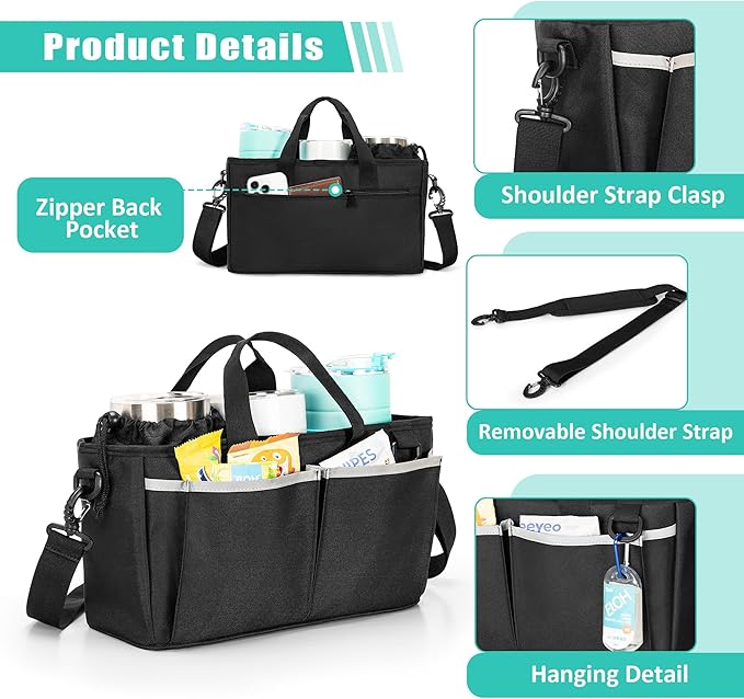 Trunab Water Bottle Carrier with Drawstring Buckle, 32/40 oz Cup Holder Bag with Detachable Divider, 3 Cup Carrier with Adjustable Shoulder Strap