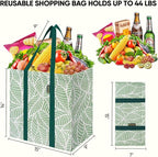 BALEINE 4 PK Grocery Bags Reusable Shopping Bags with Reinforced Bottom, Heavy Duty Foldable Tote Bags (Antique Folidage)