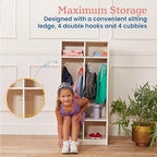 ECR4Kids 2-Section Coat Locker with Bench, Classroom Furniture, White Wash