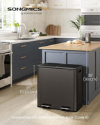 SONGMICS Trash Can, 2 x 10.6 Gallon (2 x 40 L) Garbage Can for Kitchen, with 15 Trash Bags, 2 Compartments, Plastic Inner Buckets and Hinged Lids, Airtight, Slate Gray ULTB730G01V1