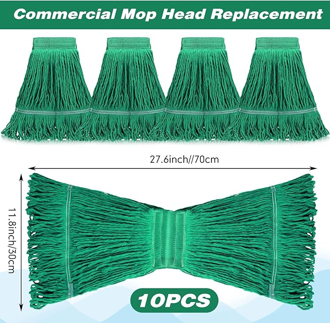 Nuogo 10 Pcs Commercial Mop Head Replacement Floor Cleaning Wet Heavy Duty Commercial Mop Refills General Cleaning(27.6 Inch,Green)