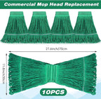 Nuogo 10 Pcs Commercial Mop Head Replacement Floor Cleaning Wet Heavy Duty Commercial Mop Refills General Cleaning(27.6 Inch,Green)