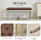 LOULENS 43.9" Linen Fabric End of Bed Bench, Vintage French Upholstered Button Tufted Entry Bench, Window Seat with Carved Wood Legs for Bedroom, Living Room, Entryway, Foyer, Hallway, Brown