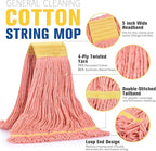 Matthew Cleaning Commercial Mop Head Replacement, 5 Inch Wide Headband, Looped End Cotton Blend String Wet Mops for Floor Cleaning, 18 oz Medium, 3-Pack Orange