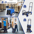 2-1 Folding Hand Truck Dolly,330LBS Capacity Dolly Cart,Foldable Dolly Hand Truck with Retractable Handle and 4 Rubber Wheels,Hand Cart Foldable for Luggage/Travel/Office/Moving