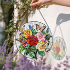 Butterfly & Rose Ornament: Stained Glass Suncatcher, Suncatcher for Window Decor, Stained Glass Window Hanging, Christmas Ornament, Gifts for Nature Lover, Women, Christmas, Mother's Day, Birthdays
