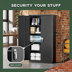 Greenvelly 72" H Metal Storage Cabinet, 36" W x 18" D Black Locking Metal Cabinet Garage Storage Cabinet with Doors and 4 Adjustable Shelves, Lockable Steel Cabinets for Home Office, Garage, School