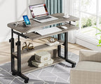 Tribesigns Portable Desk with Power Outlets, Height Adjustable Side Table Sofa Couch Bedside Laptop Computer Cart with USB Charging Ports, Mobile Small Standing Desk with Keyboard Tray