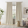 DUALIFE 102 Inch Curtains Cabin & Drapes 2 Panels Pinch Pleated Custom Blackout Curtains with Hooks for Track, Pinch Pleats Sliding Door Curtains for Patio Sunroom 40x102 Natural Birch