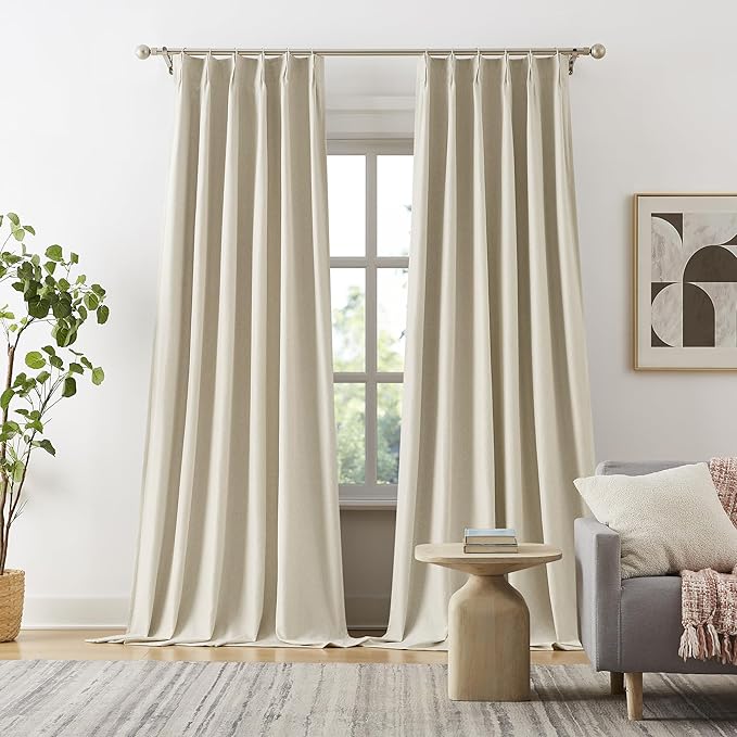 DUALIFE Natural Pinch Pleated Blackout Curtains 150 Inch Long 12.5ft Length 2 Panels, Back Tab with Hooks,Ceiling Sun Blocking Curtains for Track System Living Room Boho Decor,40Wx150L Inch 2 Burg