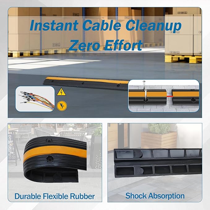 Cord Protector Driveway Ramp 39"×5.9"×1.2", 40000 lbs Heavy Duty Rubber Outdoor Extension Cable Wire Hose Cover 1 Channel Slow Down Speed Bump for High Traffic Driveway Road