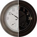 CLXEAST 24 Inch Self-Illuminated in/Outdoor Atomic Wall Clock with Temperature and Humidity, Oversized Large 24 Inch Wall Clocks for Living Room Decor, Brushed Grey Oak Wooden Finish