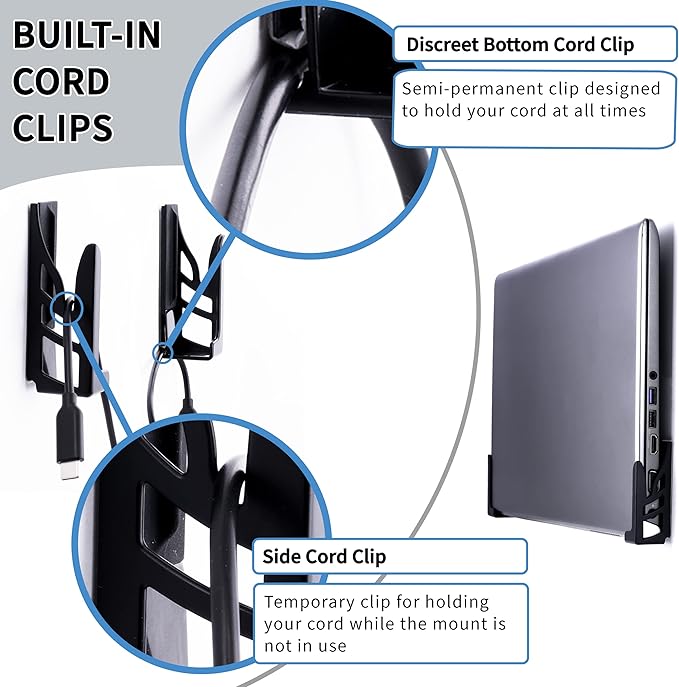 Dockem Koala Wall Mount 2XL: Damage-Free or Screw-in Universal Dock for Laptops, or Tablets and Smartphones with Thicker Cases (Black)