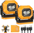 LED Rechargeable Work Light, 2Pack 1500LM Portable COB Magnetic Lights with 3 Modes & 360°Rotatable, IPX4 Waterproof Worklight for Car Repairing, Job Site Lighting, Emergency (2 PCS)