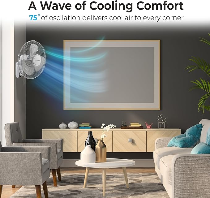Comfort Zone 16-inch Wall Mount Fan with Remote Control, Quiet 3-Speed Operation, Timer, Adjustable Tilt – Ideal for Bedroom, Home, Gym & Office