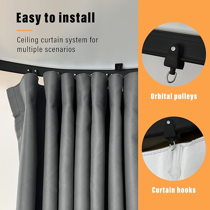 Room Divider Curtains with Flexible Ceiling Tracks Set,Blackout Curtain Ceiling Mount Curtain Track Privacy Room Dividers Ceiling Track Curtain Rod(Black Drape & Black Rail W 10 × H 9 FT)