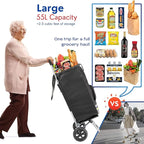 Shopping Cart, Super Loading Grocery Trolley, 220 lbs Capacity, Foldable Cart with Extra Large Black Shopping Bag Portable Grocery Utility Cart With Adjustable Bungee Cord