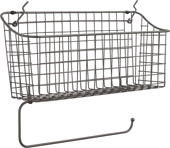 Spectrum Diversified Pegboard/Wall Mount Basket and Paper Towel Holder, 15 in (w, Industrial Gray