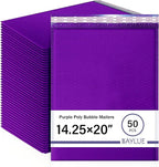 Purple Bubble Mailers #7 Extra Large Poly Mailers 14.5x19 Inch. Bubble Lined Cushioned Poly Mailer. Usable Size 14.25x19 Tear/Water/proof, Lightweight Padded Envelopes/Bags. Bulk 50 pack