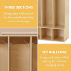 Sleekline 3-Section Toddler-Sized Coat Locker with Bench, Kids Furniture, Natural