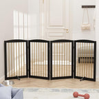 Freestanding Pet Gate for Dogs, Indoor Wooden Dog Gate for House, Foldable Dog Gate for Doorway, Stair, Step Over Pet Puppy Safety Fence Tall, 80 Inch Wide, 4 Panels 32", Black & Gold