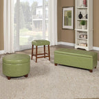 HomePop Round Leatherette Storage Ottoman with Lid, Moss Green Large