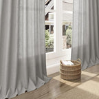 Nanspring Light Gray Linen Curtains 63 Inch Length for Living Room Back Tab and Rod Pocket Semi Sheer Curtain Simple Modern Coastal Room Decor Light Filtering Grey Drapes for Bedroom 52x63, 2 Panels