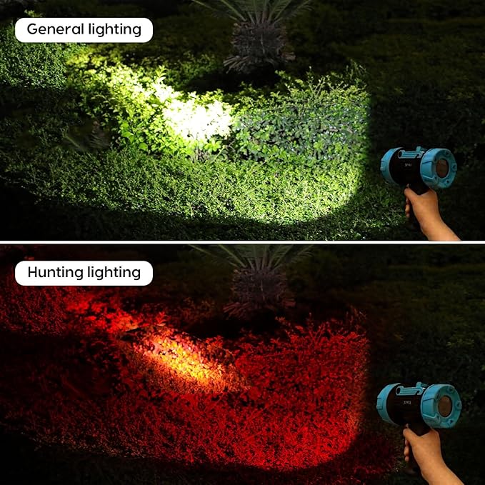 XINXI Rechargeable Spotlight with 1000000 Lumens COB Floodlight, IP67 Waterproof Spotlight Flashlight,Long Runtime Handheld Spot Light with Red Filter for Hiking, Boating, Hunting(Black)