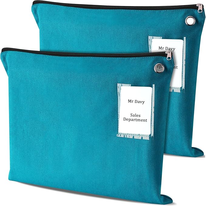 2 Pcs Interoffice Mailer Canvas Transit Sack Zipper Bag 18" x 14" Large Zipper Pouch with Grommet Interoffice Mail Bag (Teal)