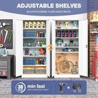 Metal Storage Cabinet with Lock,Lockable Garage Cabinet with 2 Doors and 5 Adjustable Shelves,Tall Steel Cabinets for Garage,Workshop,Gym,School