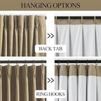 Vision Home Brown Pinch Pleated Full Blackout Curtains Linen Blended 60" Wide Thermal Insulated Window Panels 112 inch for Bedroom Living Room Darkening Pleat Drapes with Hooks Back Tab 60" Wx112 Lx1
