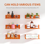 12 Inches Small Orange Wall Shelves Set of 2, Acrylic Floating Shelf for Bedroom, Living Room, Funko Pop Shelves, Smart Speaker, 2 Pack