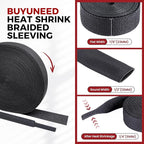 Braided Sleeving 2:1 Shrinkable Fabric Heat Shrink Tubing- Abrasion Protection Flexibility Wiring Harness Cable Sheath (1/2" ID, 30ft)