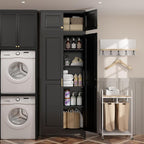 90”Kitchen Pantry Cabinet,Metal Storage Cabinets with Doors and 4 Adjustable Shelves,Black Kitchen Cabinet with 2 Gold Handles,Tall Cabinet for Livingroom, Bathroom