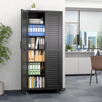 Aobabo Garage Storage Cabinet with Wheels,Lockable Metal Storage Cabinet with 5 Adjustable Shelves for Garage Home,Required Assembly,Black