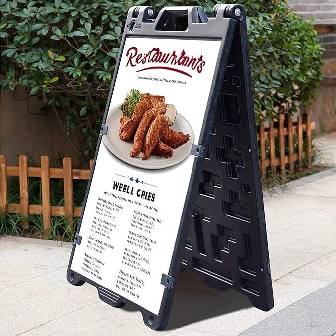 OrangeStar A-Frame Sidewalk Sign 24 x 36 Inch Folding Double Sided Sandwich Board Plastic Outdoor Advertising Signboard for Restaurant, Business, Events, Grey (Frame only)