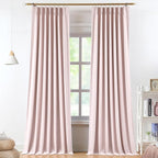 Vision Home Soft Pink Pinch Pleated Full Blackout Curtains Linen Blended Room Darkening Curtain Panels 112 inch for Living Room Bedroom Thermal Insulated Pinch Pleat Drapes with Hooks 9FT 40"Wx112"Lx2
