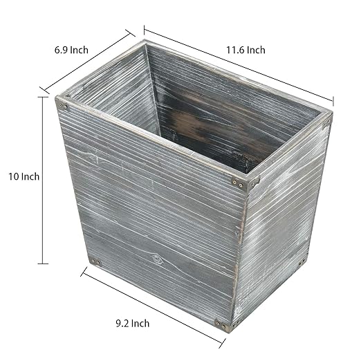 VERGOODR Grey Farmhouse Style Torched Wood Trash Can Waste Bin with Decorative Metal Brackets Trash Can for Bedroom,living room, Bathroom & Office (Gray)