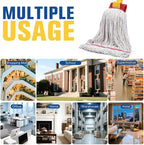 Matthew Cleaning Commercial Mop Head Replacement, 5 Inch Wide Headband, Looped End Cotton Blend String Wet Mops for Floor Cleaning, 18 oz Medium, Case Pack 12 Pcs White