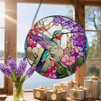 8 Inch Stained Glass Suncatcher Ornament, DOUHASU Hummingbird Sun Catchers Indoor Window, Stained Glass Window Hanging, Home Decor, Hummingbird Lovers Gifts for Women, Mom, Friend