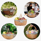 G GOOD GAIN Oval Picnic Basket with Folding Handles, Willow Hand Woven Shopping Basket, Bath Storage Gift Packing Basket, Wicker Empty Easter Eggs and Candy Small Gift Basket. Grey