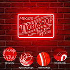 Personalized Workshop Neon Sign, Custom Name LED Garage Neon Light, Customizable Garage Light Up Sign for Man Cave, Garage, Handcrafted Workshop Decor, Gift for Dad, Husband, Craftsman