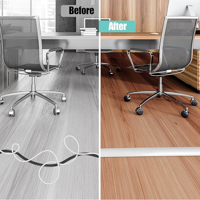 Floor Cord Cover Self Adhesive Cord Hider,3.3FT Cable Management, Extension Strip Protector for Wires, Prevent Cable Trips for Offices, Gyms, Exhibitions Cavity:0.3"(W) x 0.28"(H) White