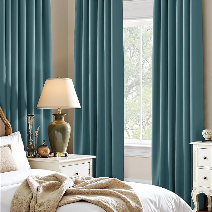 PONY DANCE Slate Blue 45 inch Length Curtains - Room Darkening Kitchen Solid Thermal Draperies Rod Pocket Short Panels Drapes for Bedroom Window Treatments, 42 W by 45-inch L, Slateblue, 2 PCs