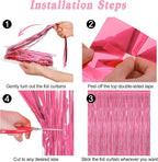 8 Pack Pink Backdrop, 3.28 FT x 7.05 FT Pink Birthday Decorations, Metallic Pink Backdrop for Photoshoot Foil Curtains Party Streamer, Valentines Day Decorations Birthday Photo Booth Props