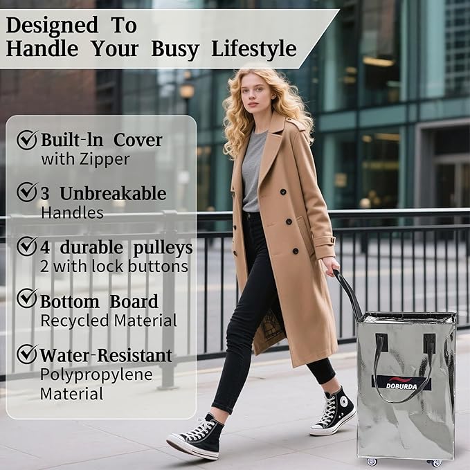 Reusable Grocery Bag On Wheels,Rolling Tote, Shopping Trolley, Rolling Duffle bag,Collapsible Grocery Bag Tote
