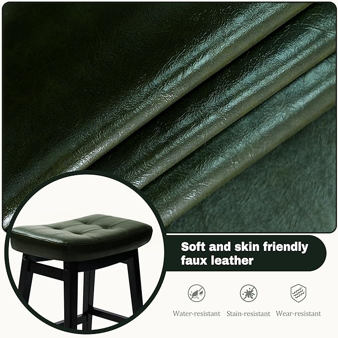 Counter Height Bar Stools Set of 4 for Kitchen Counter Farmhouse Modern Barstools with Faux Leather Upholstered Backless Seat and Solid Wood Legs 24 inch Bar Chairs, Green + Black