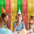 5 Pack Hawaii Party Backdrop Decorations Vibrant Summer Streamers Foil Fringe Curtains Metallic Tinsel Backdrop for Birthday Graduation Baby Shower Christmas Beach Holiday Party Decors