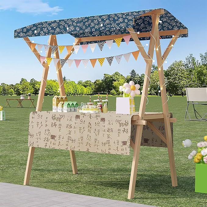 Outdoor Vendor Cart, Portable Cart with Canopy, Movable Stall Display Stand, Foldable Vending Stand Kiosk Display Trolley with Canopy, for Market, Street Food, Events(Blue 5,120cm/47.2in)